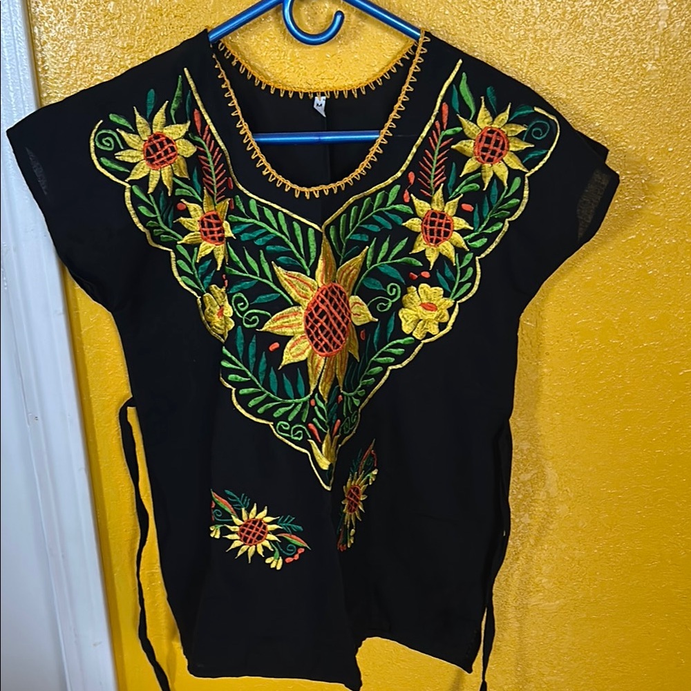 Embroidered Black Floral Women's Top